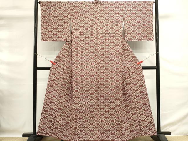 平和屋着物■上質な小紋 紬地 型染 双鶴菱文 正絹 逸品 DABG6576cd