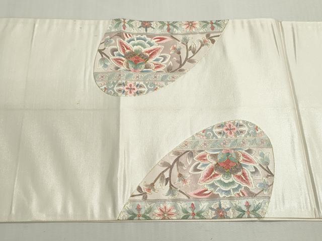 平和屋着物◎太鼓柄袋帯 駒刺繍 総刺繍 更紗花文 金糸 正絹 逸品 DABF8338we