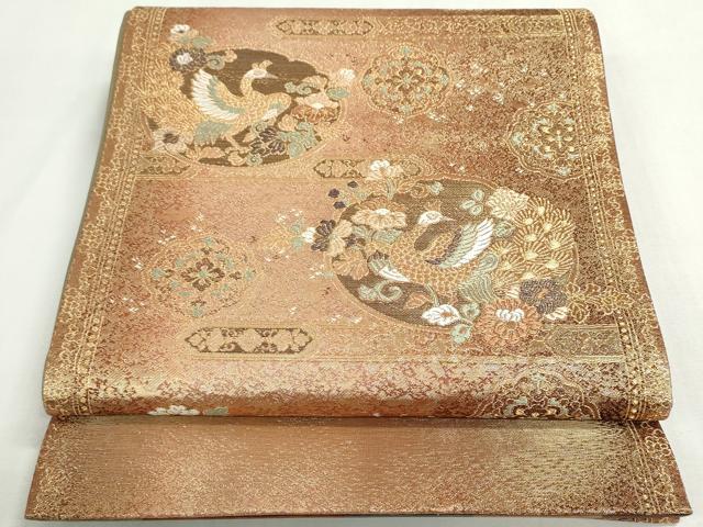 平和屋着物◎両面 六通柄袋帯 唐織 花鳥文 金糸 鈴乃屋扱い 正絹 逸品 DABF8318we