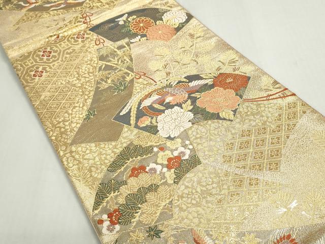 平和屋着物◎六通柄袋帯 唐織 地紙鳳凰花文 金銀糸 正絹 逸品 DABF8307we