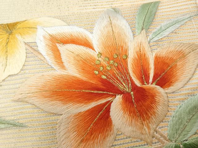平和屋着物*夏物 九寸名古屋帯 総手刺繍 枝花文 金糸 正絹 逸品 CABG9896fb