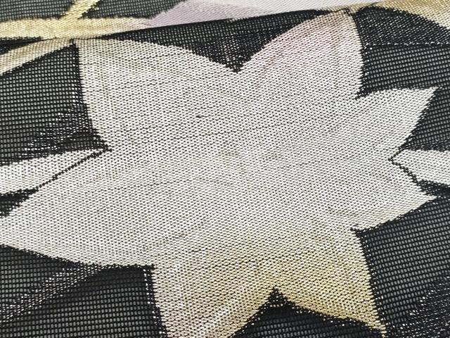 平和屋着物*夏物 九寸名古屋帯 芝草楓文 黒地 金銀糸 正絹 逸品 CABG9908fb