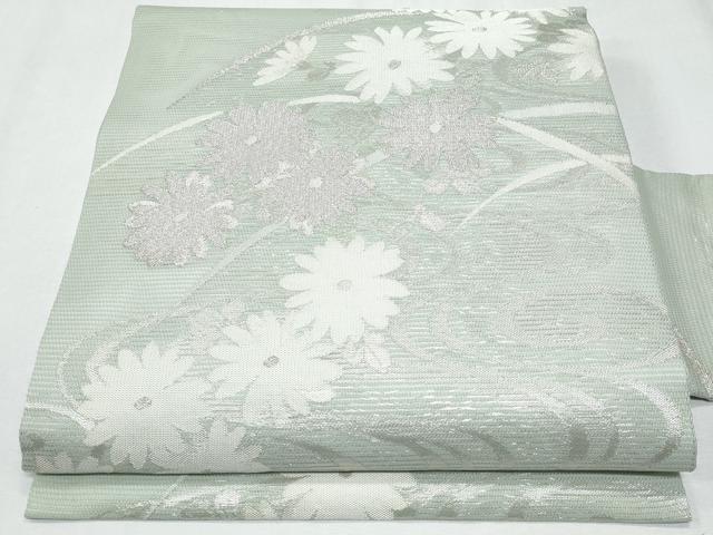 平和屋着物*夏物 九寸名古屋帯 流水菊文 銀糸 正絹 逸品 CABG9902fb