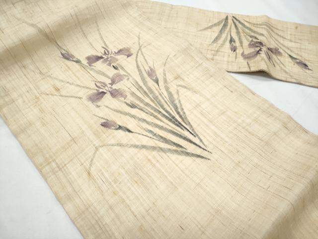 平和屋着物*夏物 九寸名古屋帯 手描き 杜若 麻 逸品 CABG9918fb