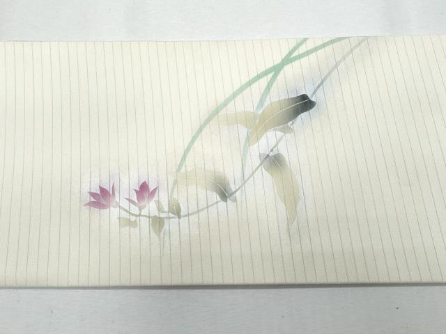 平和屋着物*夏物 塩瀬 九寸名古屋帯 枝花文 銀彩 正絹 逸品 CABG9904fb