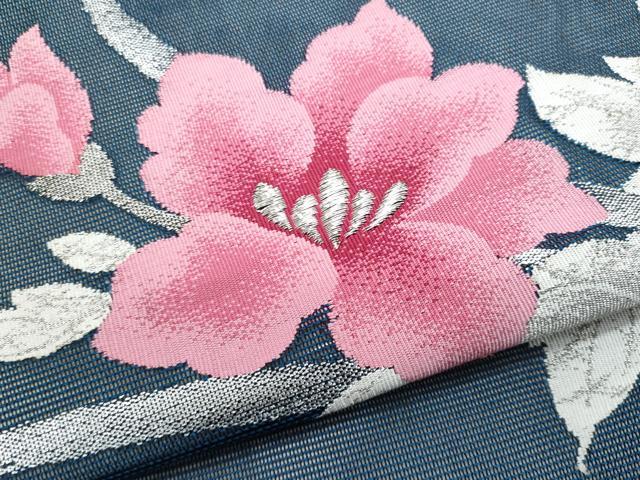 平和屋着物*夏物 九寸名古屋帯 草花文 銀糸 正絹 逸品 CABG9917fb