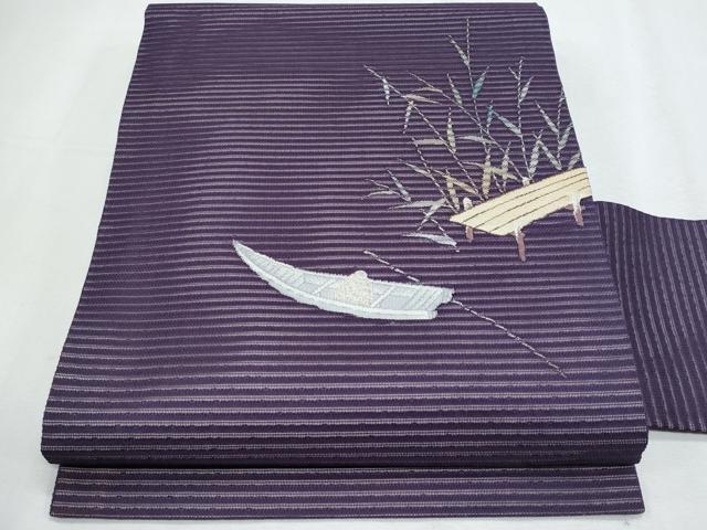 平和屋着物*夏物 九寸名古屋帯 絽綴れ 舟枝葉文 銀糸 正絹 逸品 CABG9958fb
