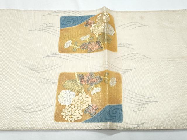 平和屋着物*夏物 太鼓柄袋帯 駒刺繍 立波枝菊文 金銀彩 正絹 逸品 CABG9974fb