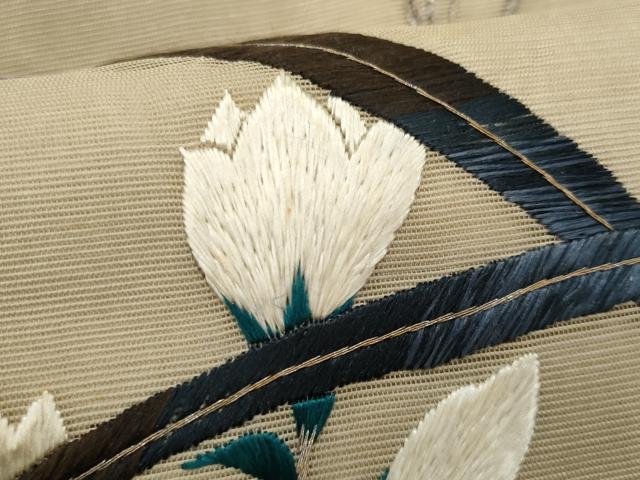 平和屋着物*夏物 アンティーク 大正ロマン 九寸名古屋帯 総手刺繍 休み鳥 金糸 正絹 逸品 CABG9967fb