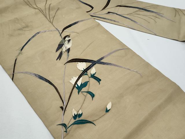 平和屋着物*夏物 アンティーク 大正ロマン 九寸名古屋帯 総手刺繍 休み鳥 金糸 正絹 逸品 CABG9967fb
