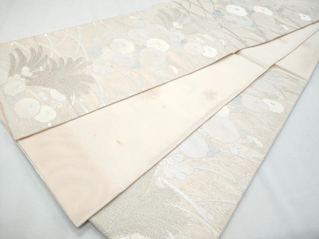 平和屋着物*夏物 六通柄袋帯 露芝枝花文 銀糸 正絹 逸品 CABG9975fb