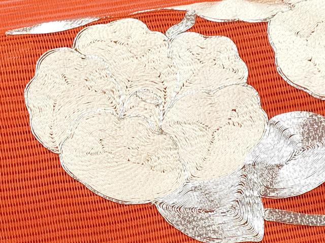 平和屋着物*夏物 西陣 八寸名古屋帯 駒刺繍 椿 証紙付き 正絹 逸品 CABG9991fb
