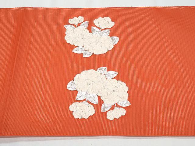 平和屋着物*夏物 西陣 八寸名古屋帯 駒刺繍 椿 証紙付き 正絹 逸品 CABG9991fb