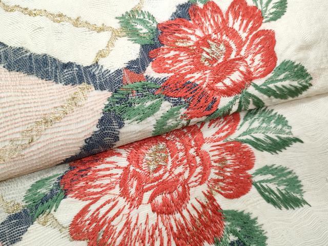 平和屋着物*夏物 太鼓柄袋帯 刺繍 瓦草花文 金糸 正絹 逸品 CABG9977fb