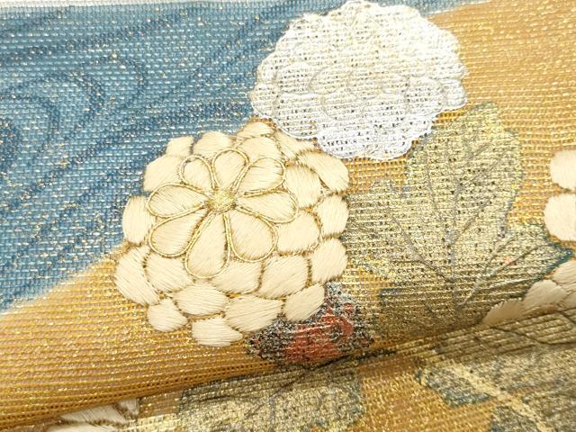 平和屋着物*夏物 太鼓柄袋帯 駒刺繍 立波枝菊文 金銀彩 正絹 逸品 CABG9974fb