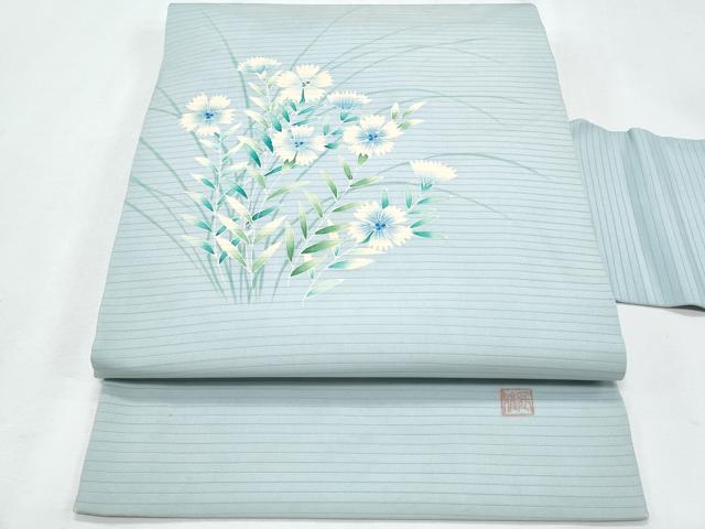 平和屋着物*夏物 塩瀬 九寸名古屋帯 友禅 作家物 枝花文 正絹 逸品 CABH8013fb