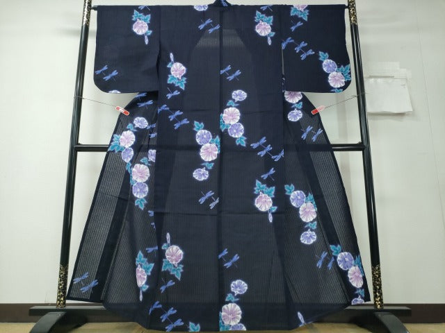 平和屋着物∴夏物 浴衣 注染 蜻蛉 朝顔 綿 逸品 CABH1375ng