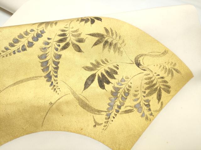 平和屋着物●塩瀬 つけ帯 手描き 地紙枝葉文 金彩 正絹 逸品 CABH5084hy