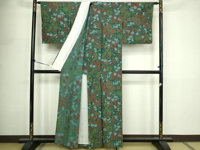 平和屋着物▽上質な小紋 単衣 草花文 正絹 逸品 DABF8892sf