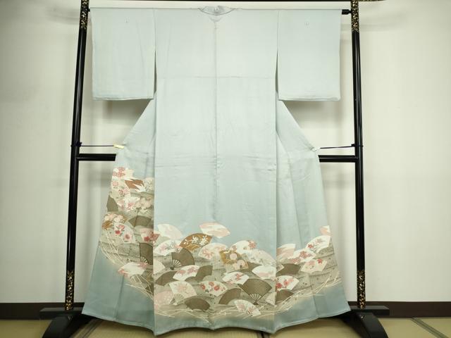 平和屋着物▽豪華色留袖 単衣 駒刺繍 扇面草花文 暈し染め 金彩 正絹 逸品 DABF8888sf