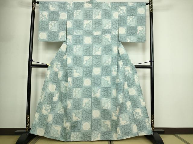 平和屋着物▽上質な紬 単衣 花うさぎ 正絹 逸品 DABF8893sf