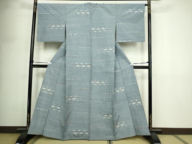平和屋着物▽上質な紬 単衣 横段文 正絹 逸品 DABF8911sf