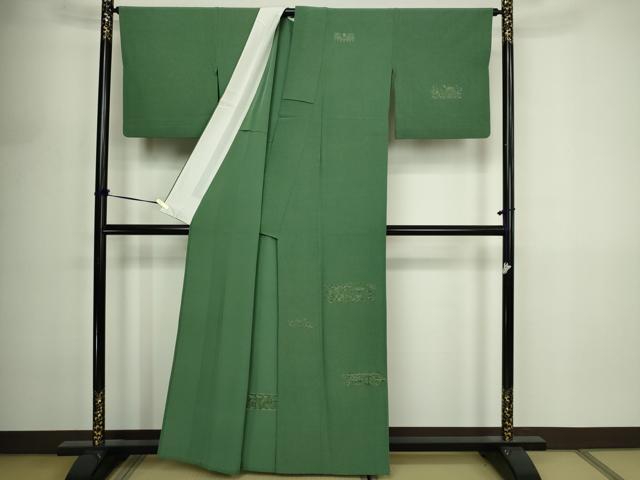平和屋着物▽訪問着 単衣 総刺繍 花唐草文 正絹 逸品 DABF8894sf