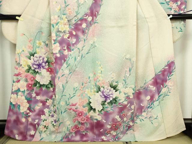 平和屋着物▽豪華振袖 単衣 草花文 暈し染め 銀彩 正絹 逸品 DABF8902sf