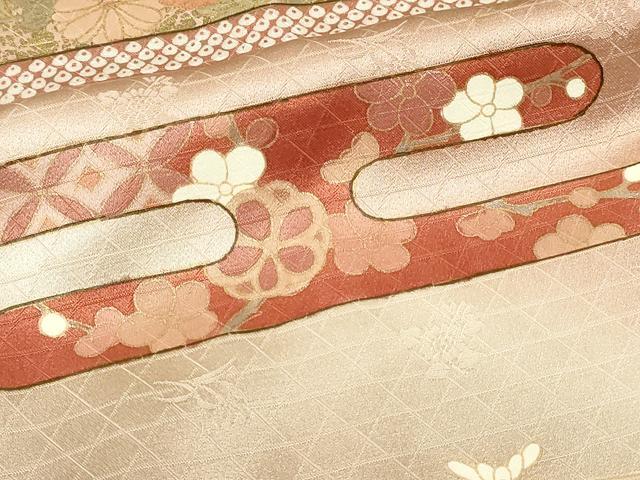 平和屋着物▽訪問着 単衣 刺繍 流水草花文 暈し染め 金彩 正絹 逸品 DABF8903sf