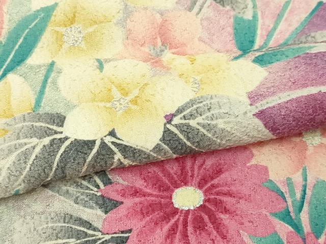 平和屋着物▽豪華振袖 単衣 草花文 暈し染め 銀彩 正絹 逸品 DABF8902sf