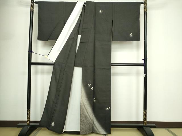 平和屋着物▽訪問着 単衣 紬地 いろはうた 暈し染め 黒地 正絹 逸品 DABF8899sf