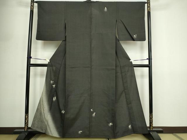 平和屋着物▽訪問着 単衣 紬地 いろはうた 暈し染め 黒地 正絹 逸品 DABF8899sf