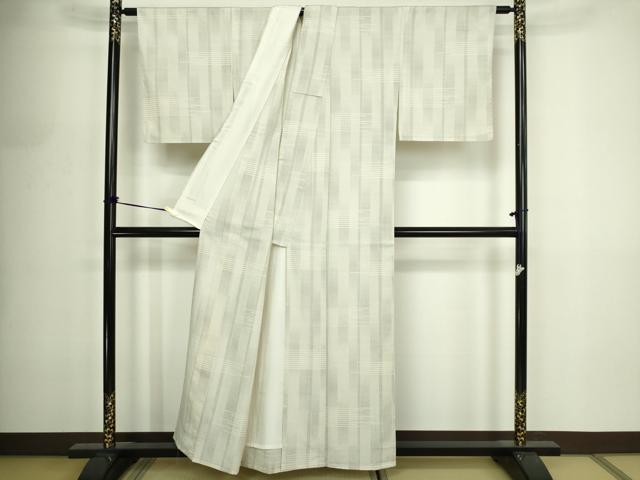 平和屋着物▽本塩沢 単衣 110亀甲 横段文 正絹 逸品 DABF8884sf