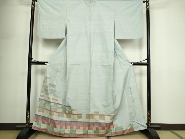 平和屋着物▽絲藝苑 上島洋山 色留訪問着 単衣 横段文 ますいわ屋扱い 正絹 逸品 DABF8891sf