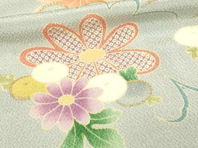 平和屋着物▽上質な小紋 単衣 草花文 金彩 鬼しぼ縮緬 正絹 逸品 DABF8914sf