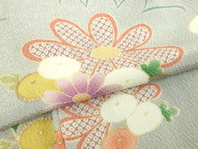 平和屋着物▽上質な小紋 単衣 草花文 金彩 鬼しぼ縮緬 正絹 逸品 DABF8914sf