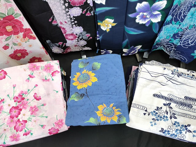 平和屋本店■浴衣 まとめて 45点 菊 花柄 向日葵 Kansai 山本寛斎 綿紅梅 綿絽 ラメ など 着用可能多数 未使用品あり se4136