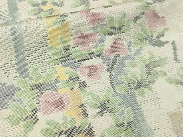 平和屋着物▽本場大島紬 白大島 単衣 笹竹花文 正絹 逸品 DABF8925sf