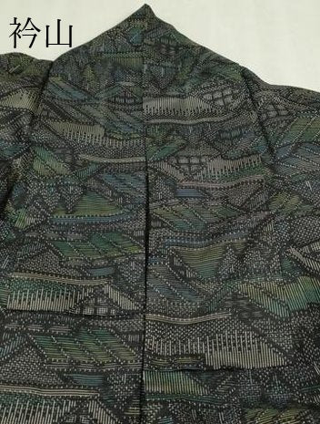 平和屋着物▽上質な紬 単衣 風景文 黒地 正絹 逸品 DABF8901sf