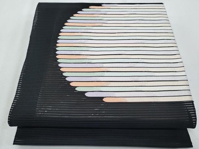 平和屋着物*夏物 八寸名古屋帯 絽綴れ 横段文 黒地 金銀糸 正絹 逸品 CABH8065fb