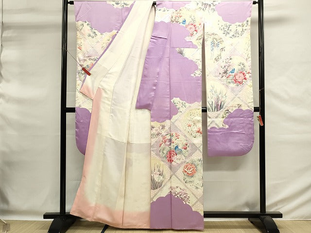 平和屋着物■豪華振袖 花鳥丸文 銀彩 正絹 逸品 DABG6632cd