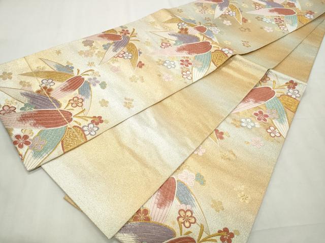 平和屋着物◎六通柄袋帯 唐織 霞草花文 金銀糸 正絹 逸品 未使用 CABF2400qe