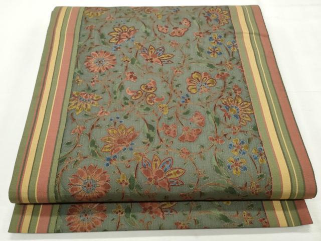 平和屋着物◎全通柄袋帯 更紗花唐草文 正絹 逸品 CABF2396qe