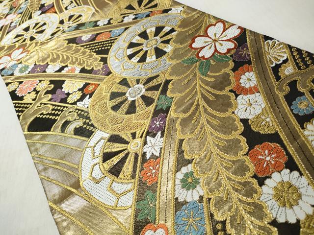 平和屋着物◎六通柄袋帯 唐織 草花車輪文 金糸 正絹 逸品 CABH8422qe