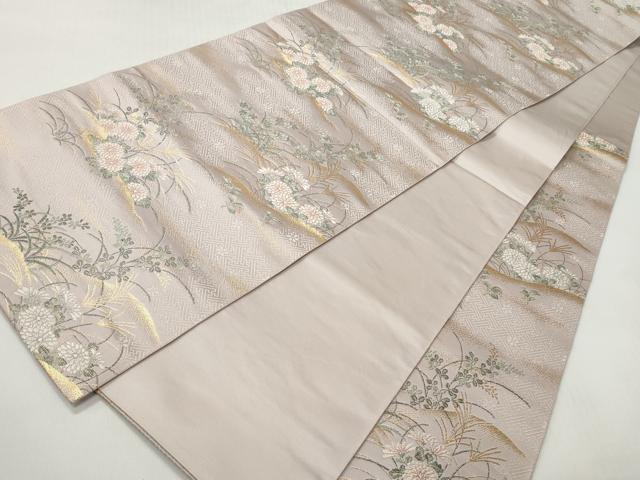 平和屋着物◎六通柄袋帯 唐織 草花鶴文 金糸 正絹 逸品 CABH8446qe