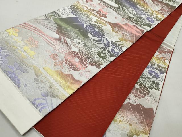 平和屋着物◎六通柄袋帯 檜扇花文 金銀糸 正絹 逸品 CABH8451qe