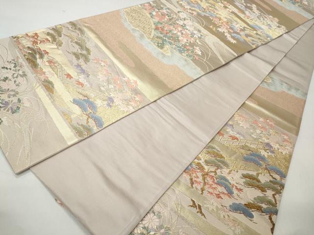 平和屋着物◎六通柄袋帯 唐織 エ霞風景文 金糸 正絹 逸品 CABH8442qe