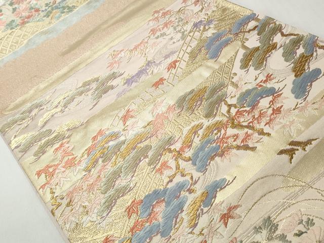平和屋着物◎六通柄袋帯 唐織 エ霞風景文 金糸 正絹 逸品 CABH8442qe