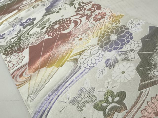 平和屋着物◎六通柄袋帯 檜扇花文 金銀糸 正絹 逸品 CABH8451qe