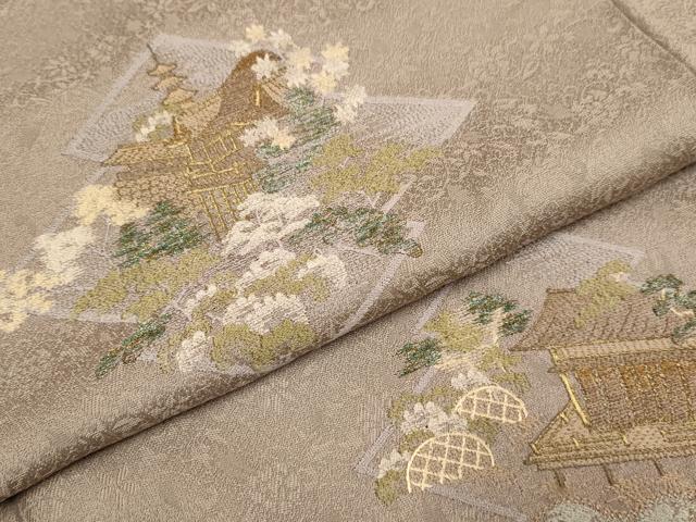 平和屋着物▼訪問着 総刺繍 松皮菱風景文 金糸 三越扱い 正絹 逸品 DABG3598du